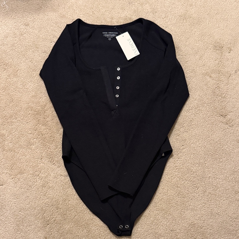 Good American Black Buttoned Bodysuit - NWT